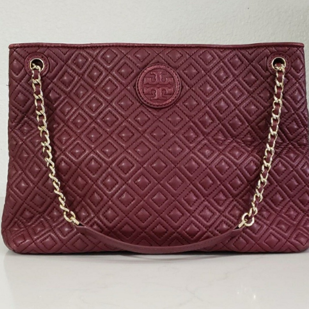 Tory Burch Marion Quilted Deep Berry Burgundy Bag